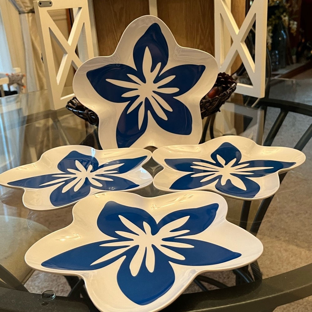 Blue and White Floral Plates Set